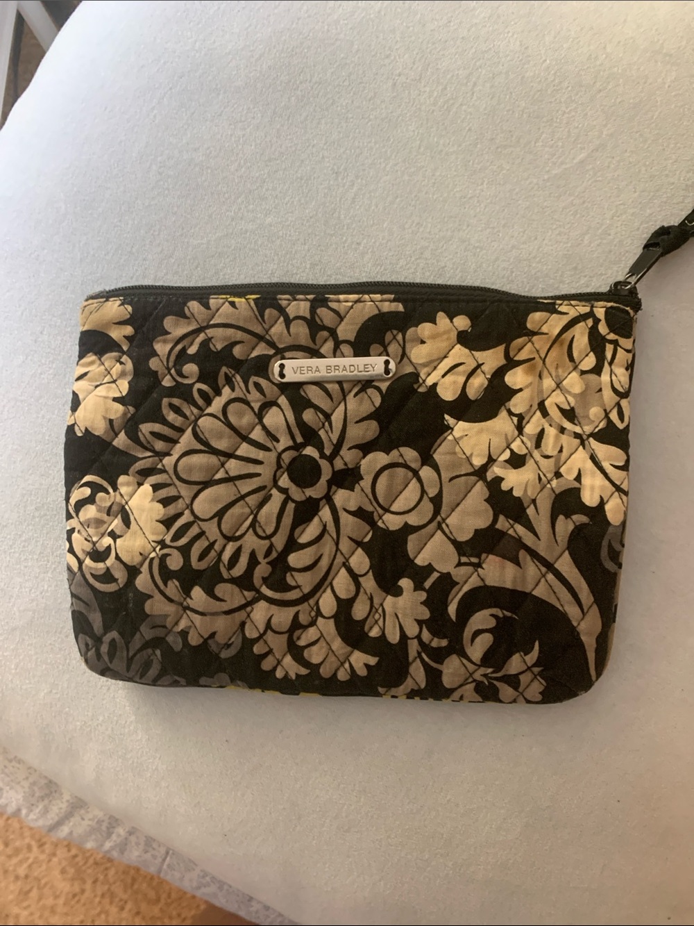 Vera Bradley Black and Tan Floral Quilted Wristlet